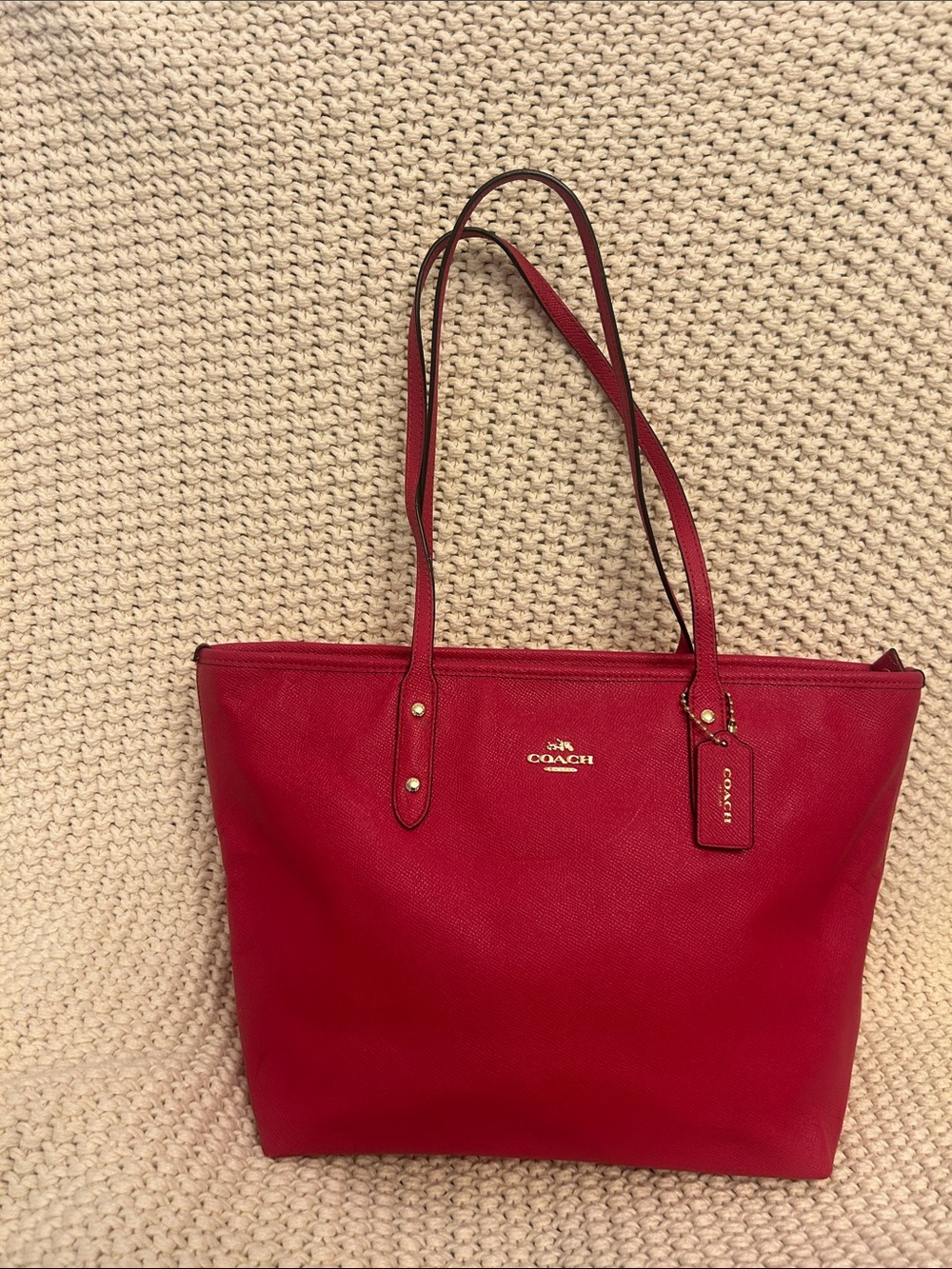 Coach City Tote in Pink Ruby Crossgrain Leather #f57522